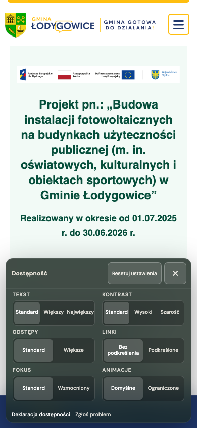 Mobilny panel dostępności strony Gminy Łodygowice